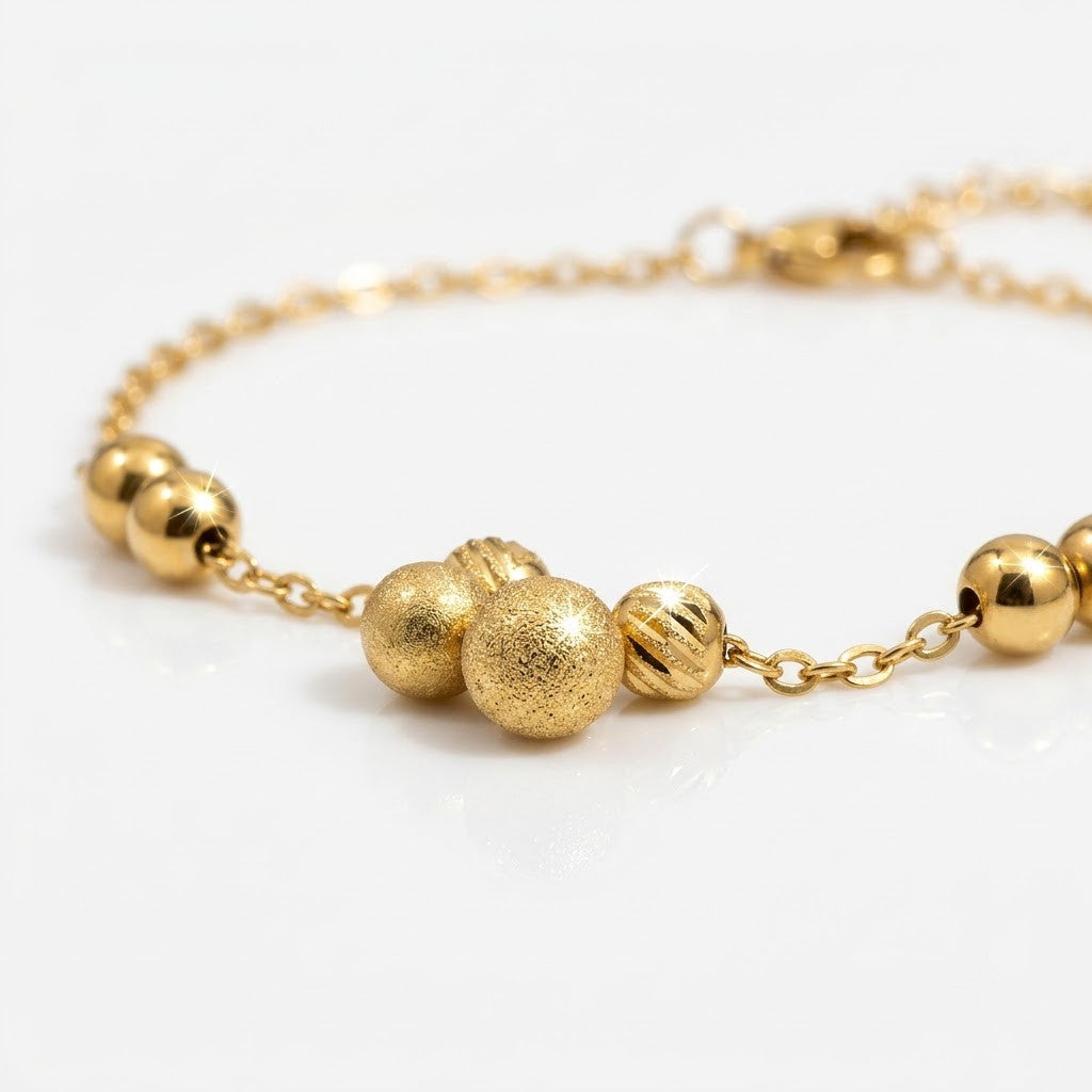 Petite Double Jingle Bell Sphere Charm Beaded Bracelet - View 3 | ANUSI 18K Gold Jewelry