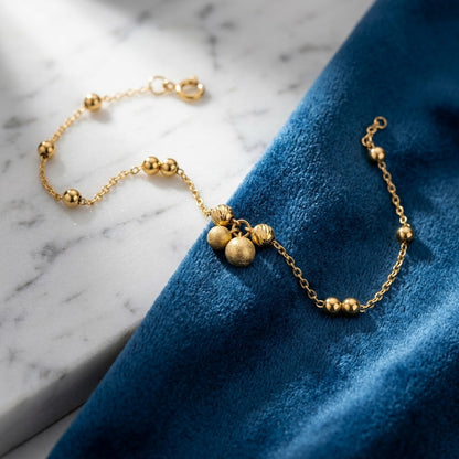 Petite Double Jingle Bell Sphere Charm Beaded Bracelet - View 4 | ANUSI 18K Gold Jewelry