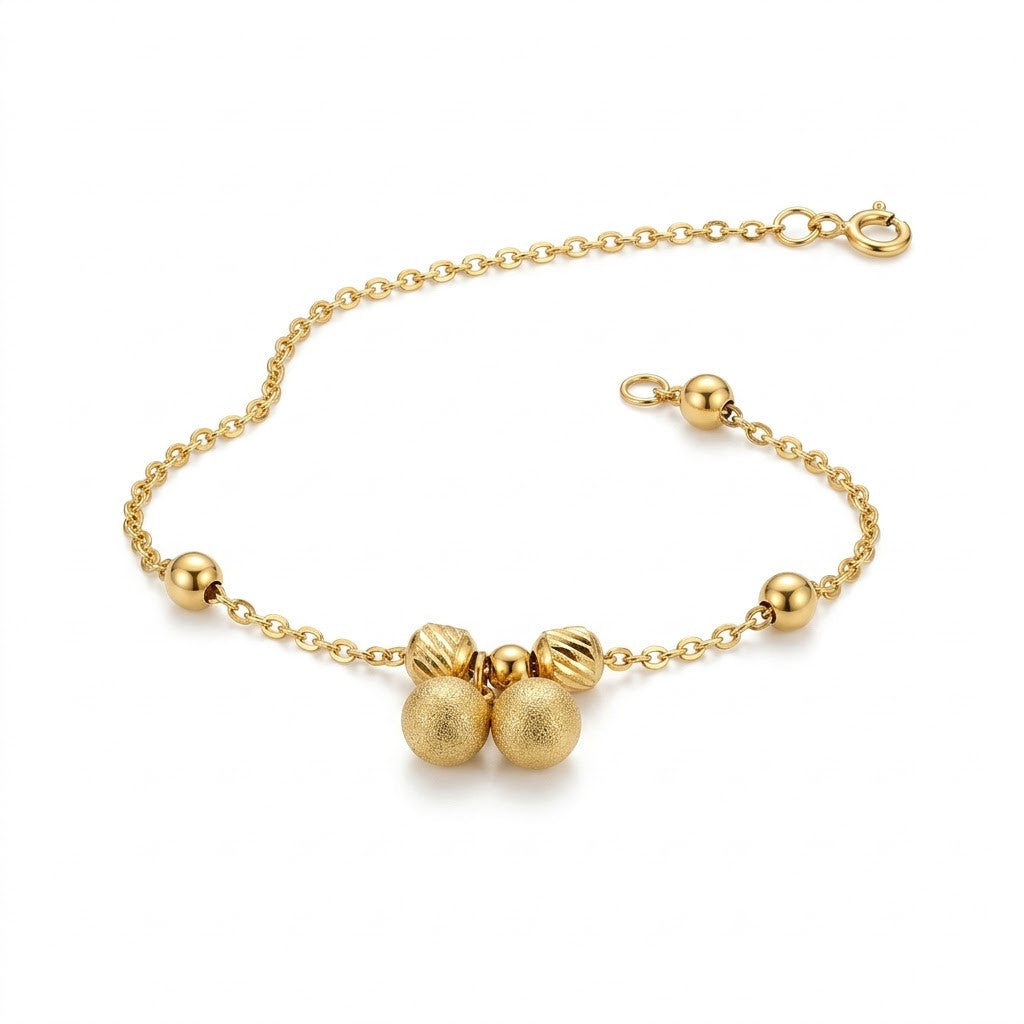 Petite Double Jingle Bell Sphere Charm Beaded Bracelet - View 1 | ANUSI 18K Gold Jewelry