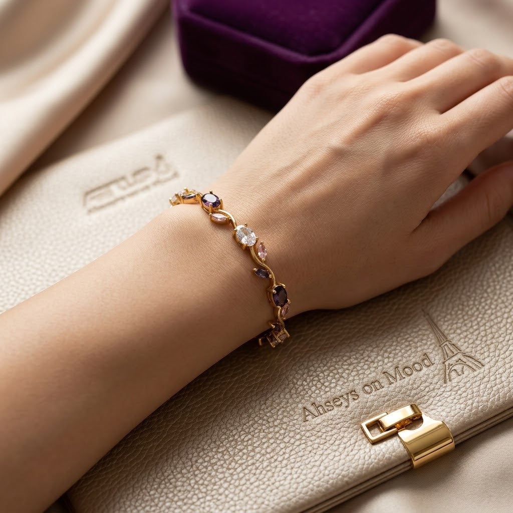 Botanical Vine Marquise Rose & Onyx Gemstone Bracelet - View 2 | ANUSI 18K Gold Jewelry