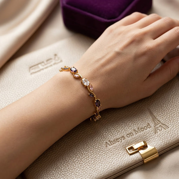 Botanical Vine Marquise Rose & Onyx Gemstone Bracelet - View 2 | ANUSI 18K Gold Jewelry
