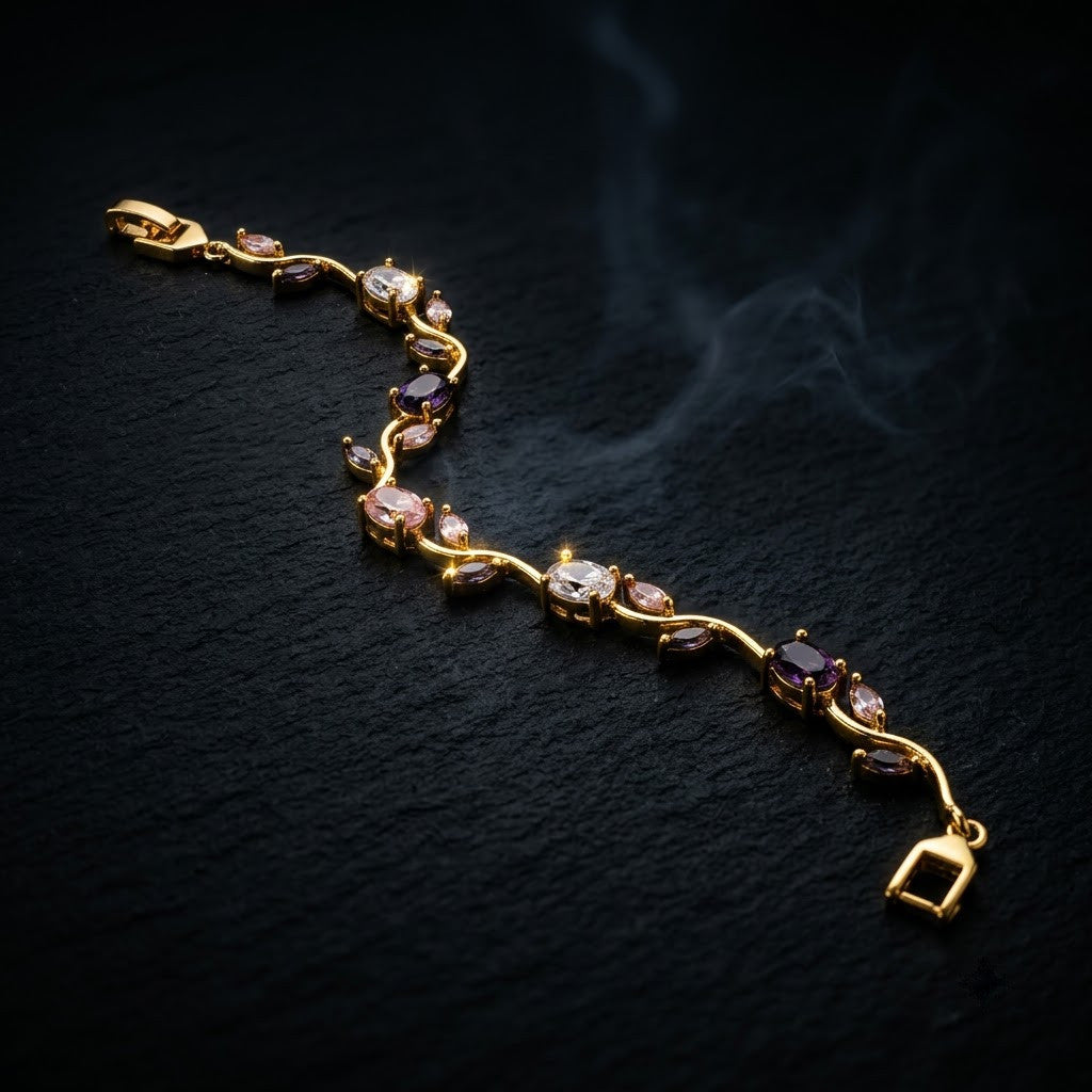 Botanical Vine Marquise Rose & Onyx Gemstone Bracelet - View 7 | ANUSI 18K Gold Jewelry