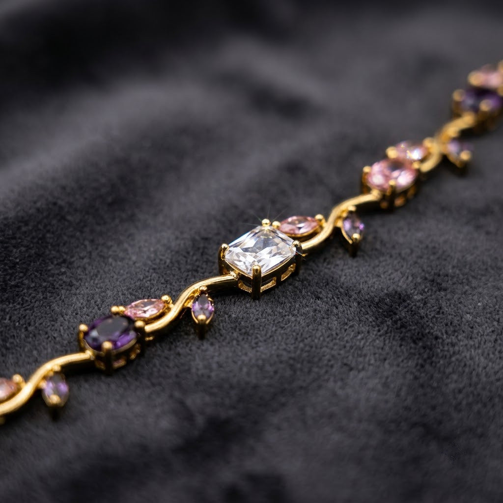 Botanical Vine Marquise Rose & Onyx Gemstone Bracelet - View 3 | ANUSI 18K Gold Jewelry