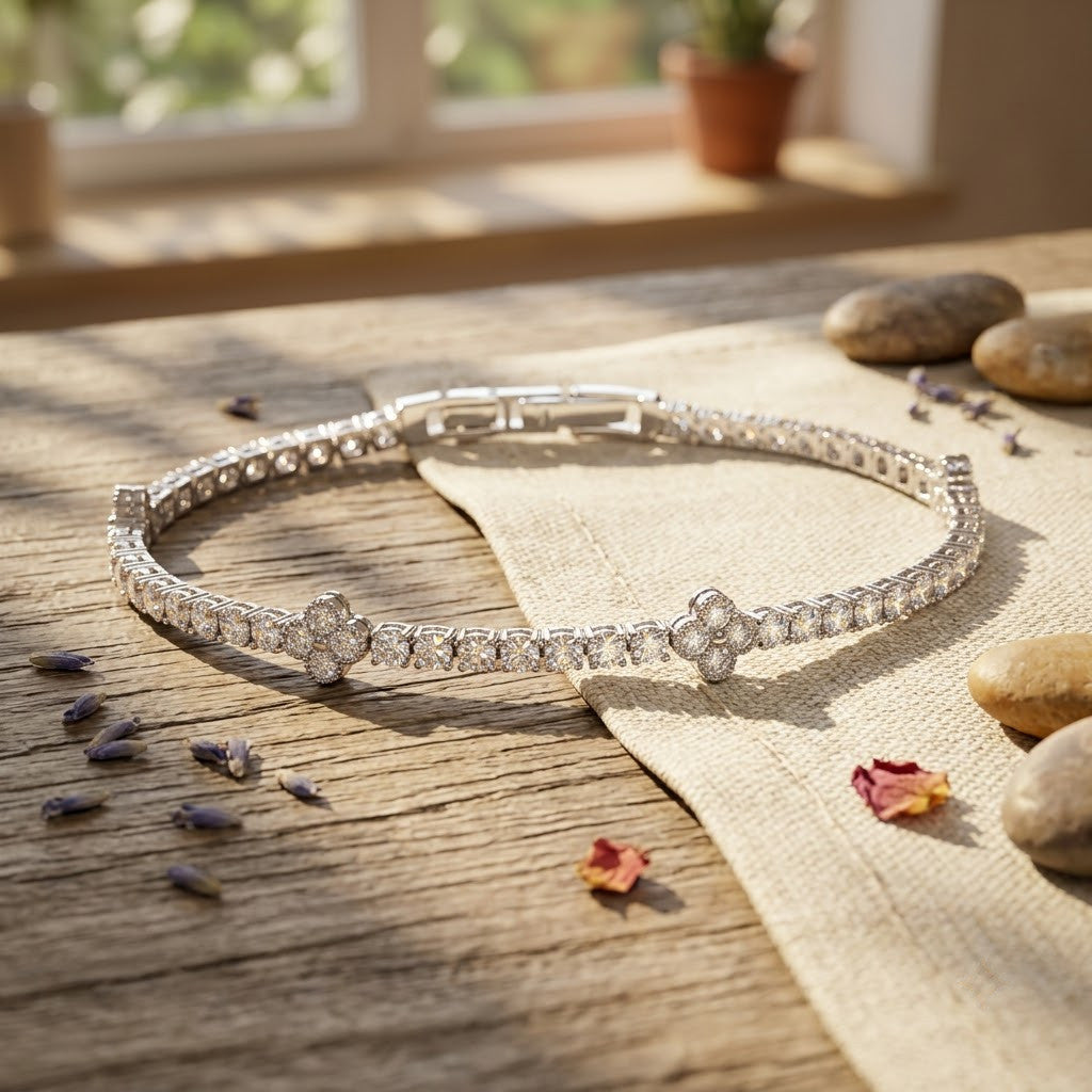 Pavé Diamond Star Cluster Station Tennis Bracelet - View 5 | ANUSI 18K Gold Jewelry