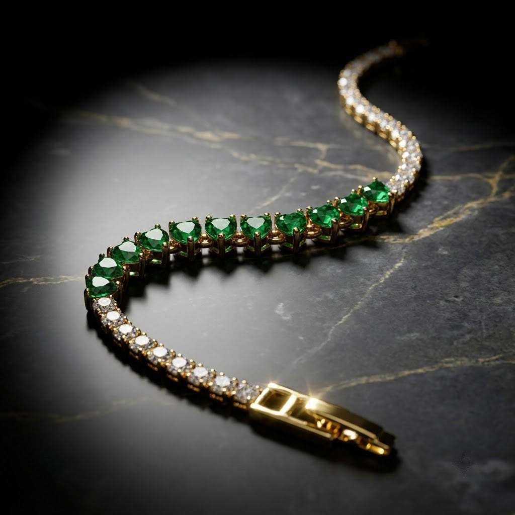 Emerald Princess-Cut Center Bar Diamond Tennis Bracelet - View 6 | ANUSI 18K Gold Jewelry