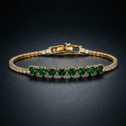 Emerald Princess-Cut Center Bar Diamond Tennis Bracelet - View 7 | ANUSI 18K Gold Jewelry