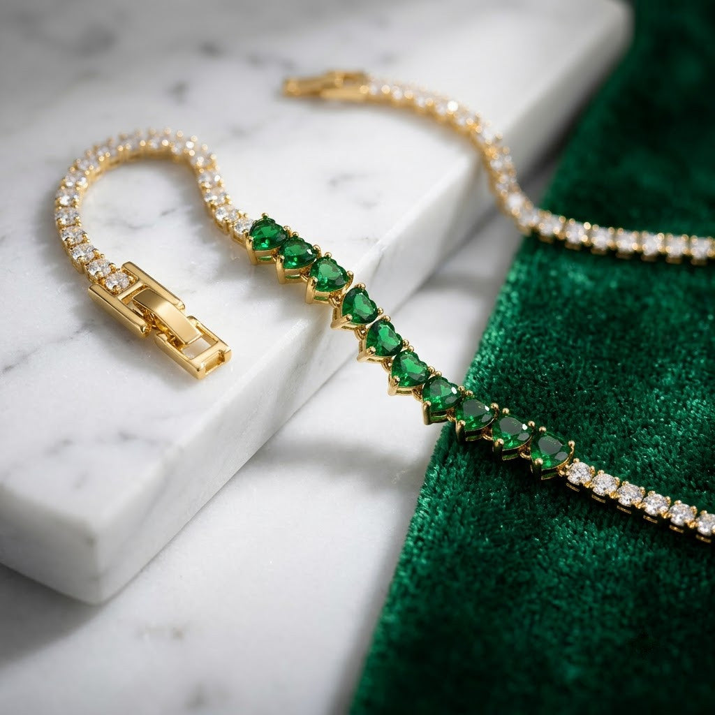 Emerald Princess-Cut Center Bar Diamond Tennis Bracelet - View 4 | ANUSI 18K Gold Jewelry