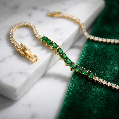 Emerald Princess-Cut Center Bar Diamond Tennis Bracelet - View 4 | ANUSI 18K Gold Jewelry