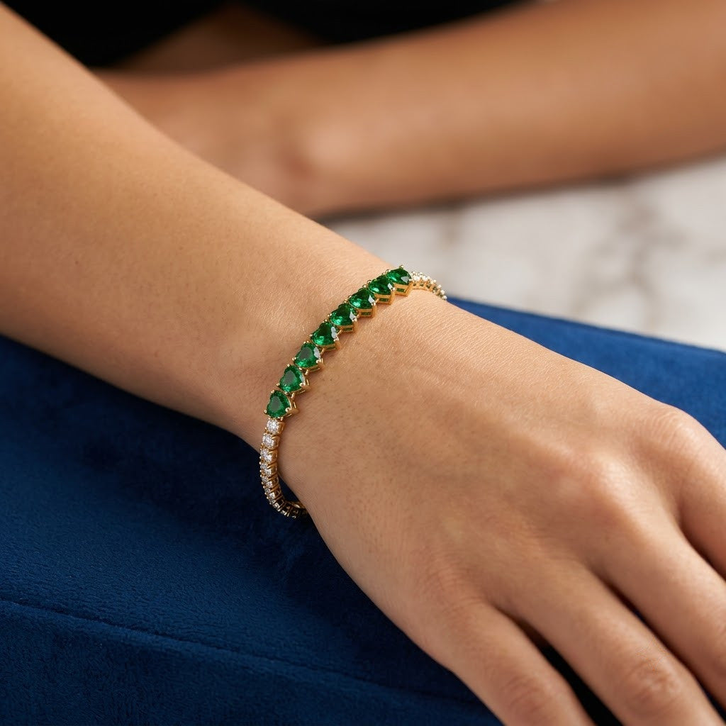 Emerald Princess-Cut Center Bar Diamond Tennis Bracelet - View 2 | ANUSI 18K Gold Jewelry