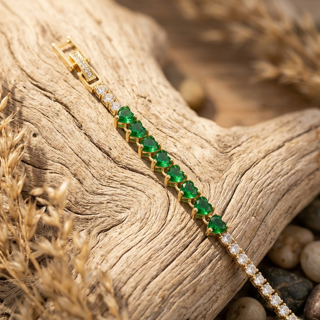 Emerald Princess-Cut Center Bar Diamond Tennis Bracelet - View 5 | ANUSI 18K Gold Jewelry