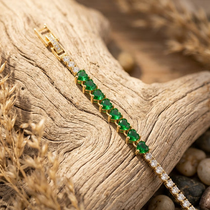 Emerald Princess-Cut Center Bar Diamond Tennis Bracelet - View 5 | ANUSI 18K Gold Jewelry