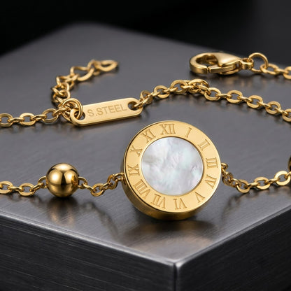Roman Numeral Reversible MOP & Onyx Disc Beaded Bracelet - View 3 | ANUSI 18K Gold Jewelry