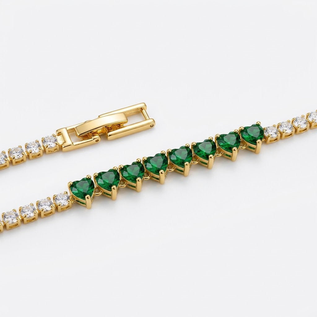 Emerald Princess-Cut Center Bar Diamond Tennis Bracelet - View 1 | ANUSI 18K Gold Jewelry