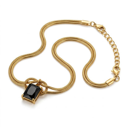 Black Onyx Emerald-Cut Dual Snake Chain Bracelet - View 1 | ANUSI 18K Gold Jewelry
