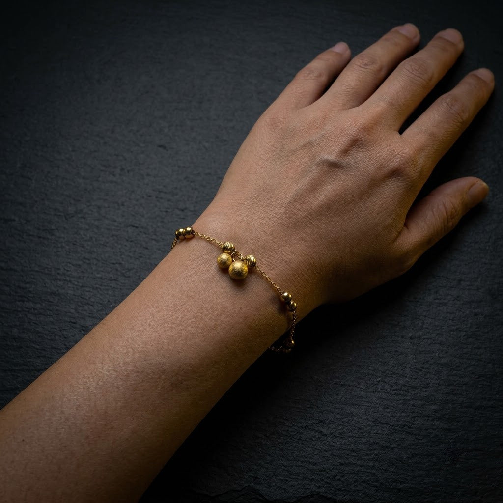 Petite Double Jingle Bell Sphere Charm Beaded Bracelet - View 7 | ANUSI 18K Gold Jewelry