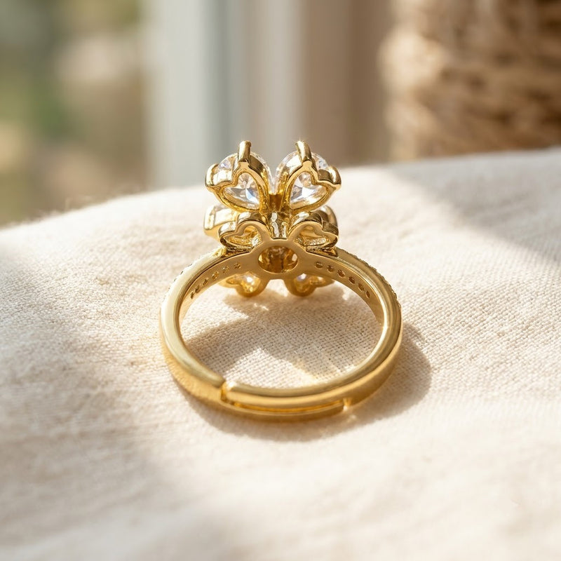 Sparkling Pave Crystal Blossom Spinner Adjustable Ring | 18K Gold Plated | Anti-Tarnish