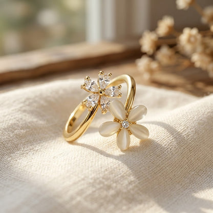 Dual Blossom Crystal & Opaline Bypass Spinner Adjustable Ring - View 3