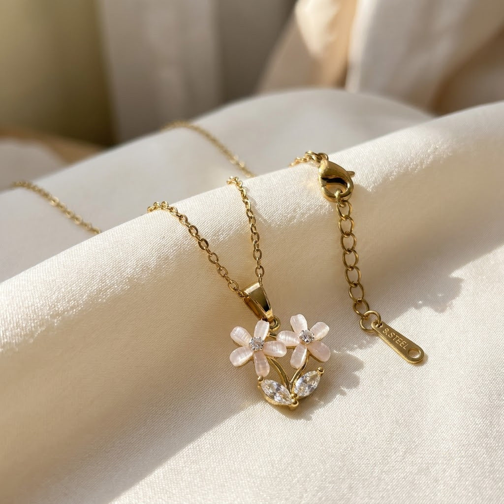 Frosted Crystal Gardenia Blossom Multilayer Necklace - View 3 | ANUSI 18K Gold Jewelry