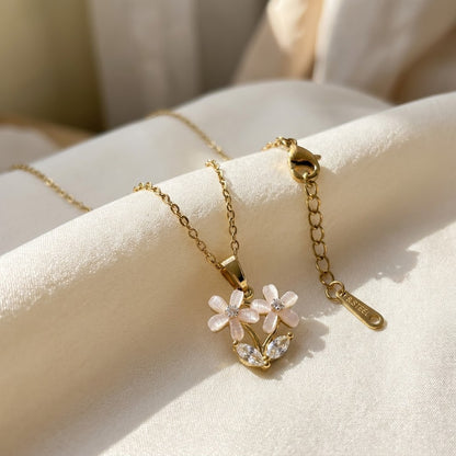 Frosted Crystal Gardenia Blossom Multilayer Necklace - View 3 | ANUSI 18K Gold Jewelry