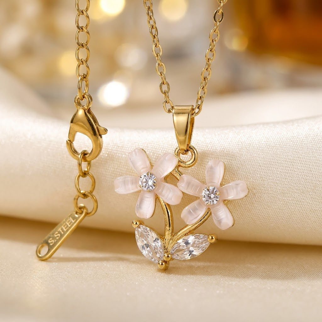 Frosted Crystal Gardenia Blossom Multilayer Necklace - View 4 | ANUSI 18K Gold Jewelry