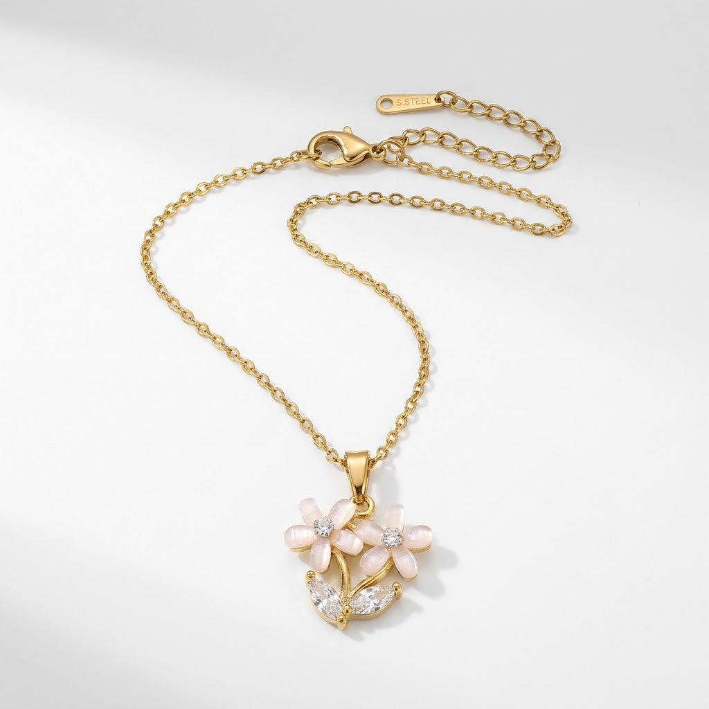Frosted Crystal Gardenia Blossom Multilayer Necklace - View 7 | ANUSI 18K Gold Jewelry