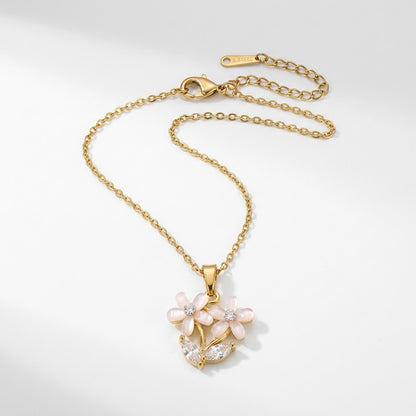Frosted Crystal Gardenia Blossom Multilayer Necklace - View 7 | ANUSI 18K Gold Jewelry