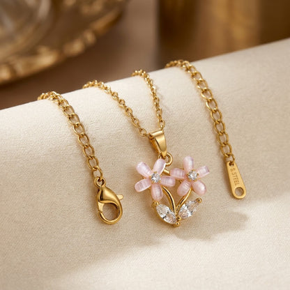 Frosted Crystal Gardenia Blossom Multilayer Necklace - View 2 | ANUSI 18K Gold Jewelry