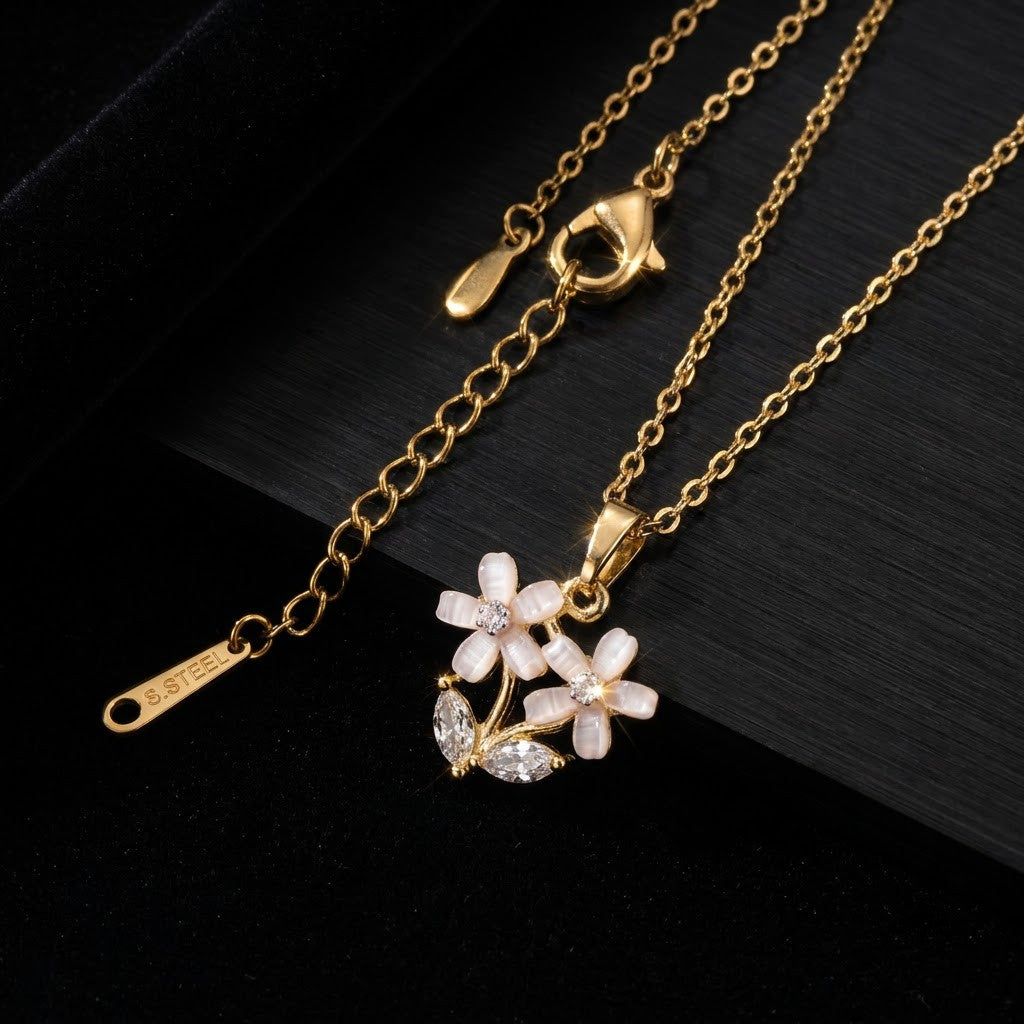 Frosted Crystal Gardenia Blossom Multilayer Necklace - View 6 | ANUSI 18K Gold Jewelry