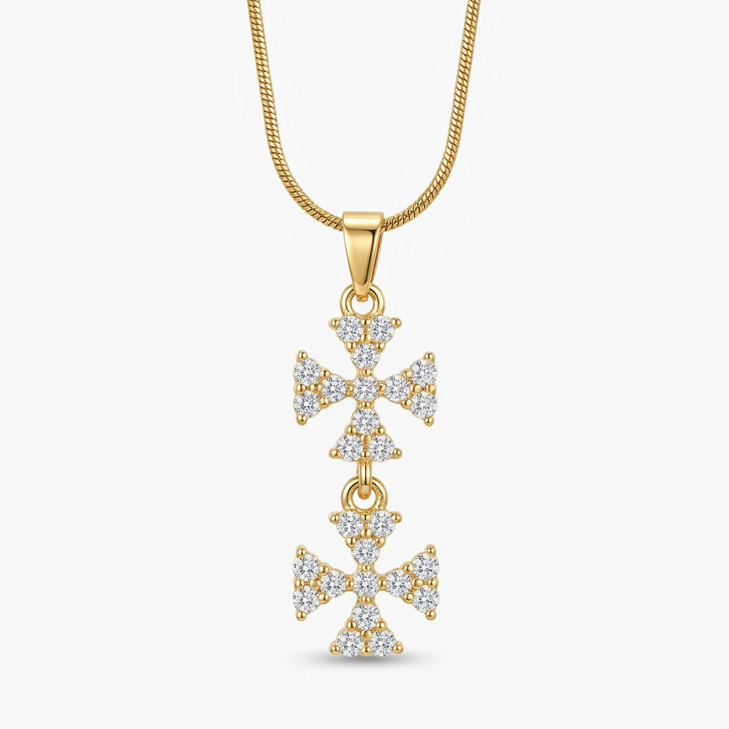 Tiered Triple Crystal Butterfly Cascading Pendant Necklace - View 7 | ANUSI 18K Gold Jewelry