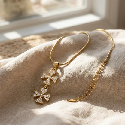 Tiered Triple Crystal Butterfly Cascading Pendant Necklace - View 3 | ANUSI 18K Gold Jewelry