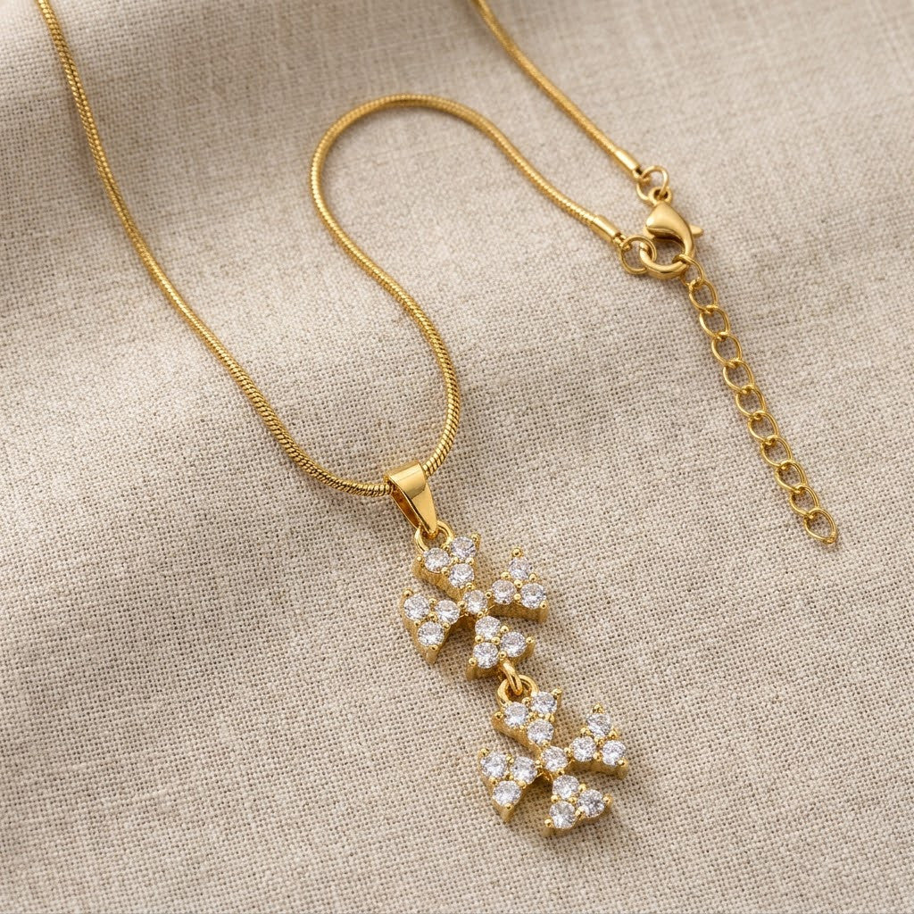 Tiered Triple Crystal Butterfly Cascading Pendant Necklace - View 8 | ANUSI 18K Gold Jewelry