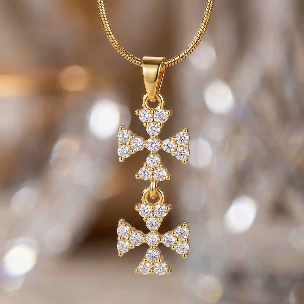 Tiered Triple Crystal Butterfly Cascading Pendant Necklace - View 4 | ANUSI 18K Gold Jewelry