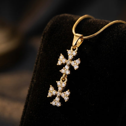 Tiered Triple Crystal Butterfly Cascading Pendant Necklace - View 6 | ANUSI 18K Gold Jewelry
