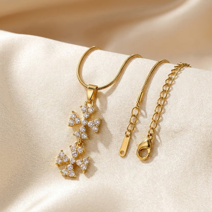 Tiered Triple Crystal Butterfly Cascading Pendant Necklace - View 2 | ANUSI 18K Gold Jewelry