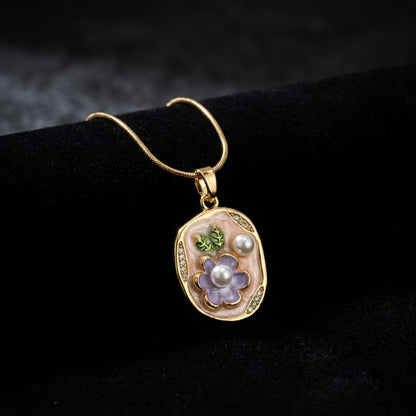 Vintage Floral Cameo Pearl Accent Oval Medallion Necklace - View 6 | ANUSI 18K Gold Jewelry