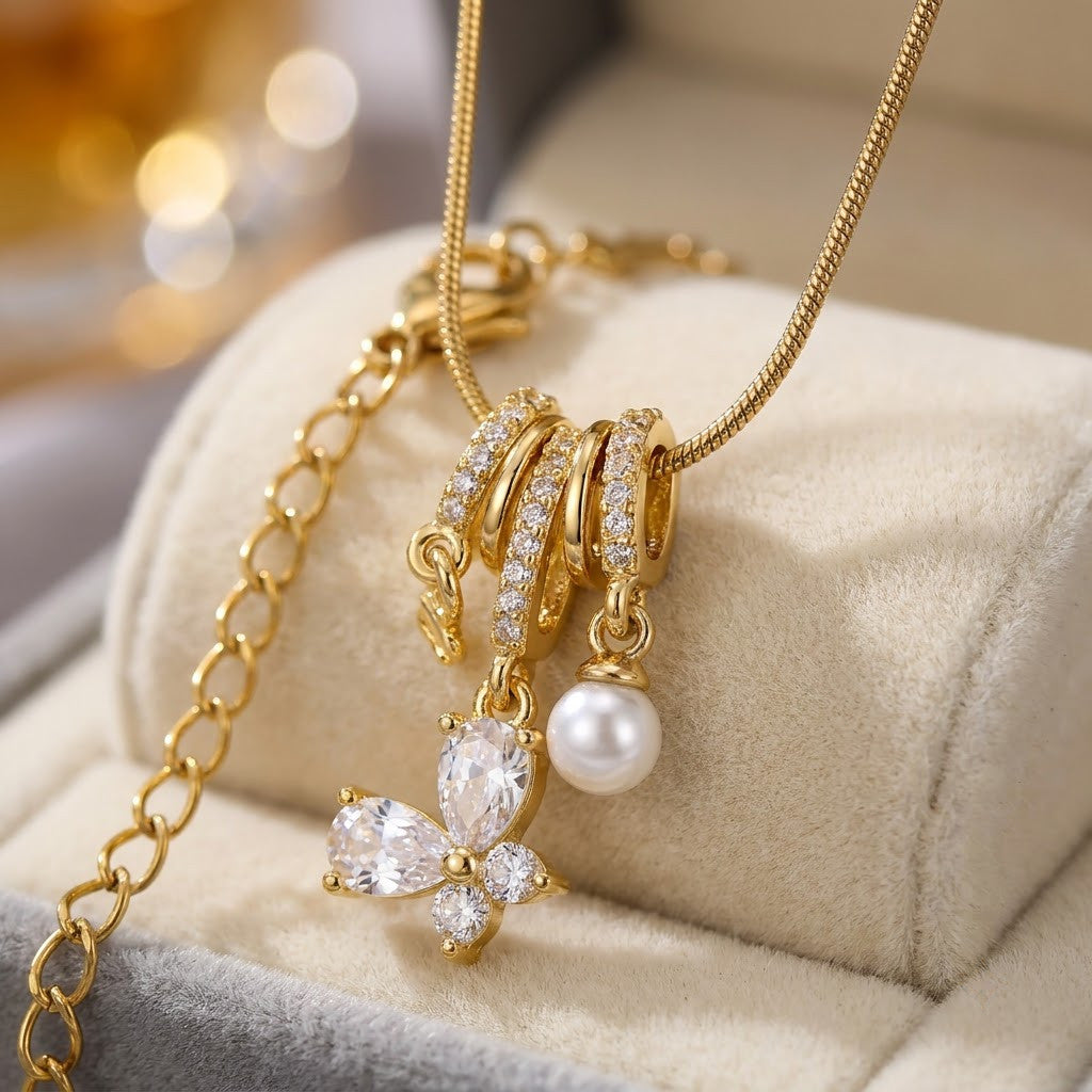 Crystal Petal Waterfall Tassel Statement Necklace - View 4 | ANUSI 18K Gold Jewelry