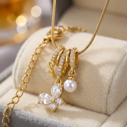 Crystal Petal Waterfall Tassel Statement Necklace - View 4 | ANUSI 18K Gold Jewelry