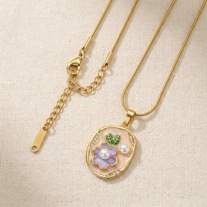 Vintage Floral Cameo Pearl Accent Oval Medallion Necklace - View 8 | ANUSI 18K Gold Jewelry