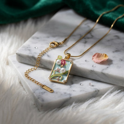 Pastel Meadow Enamel Framed Art Miniature Necklace - View 2 | ANUSI 18K Gold Jewelry
