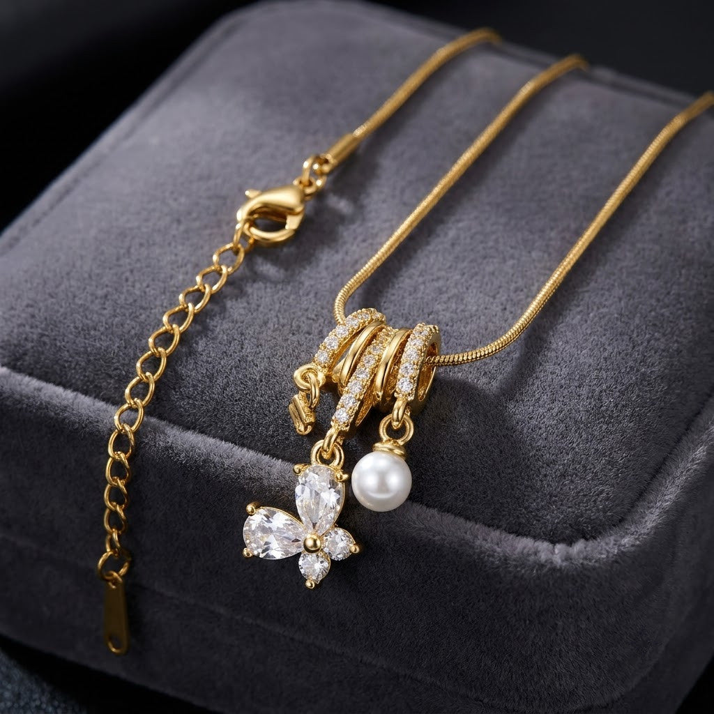 Crystal Petal Waterfall Tassel Statement Necklace - View 2 | ANUSI 18K Gold Jewelry