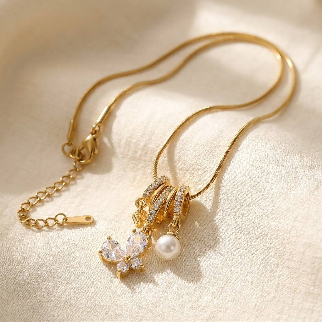 Crystal Petal Waterfall Tassel Statement Necklace - View 3 | ANUSI 18K Gold Jewelry