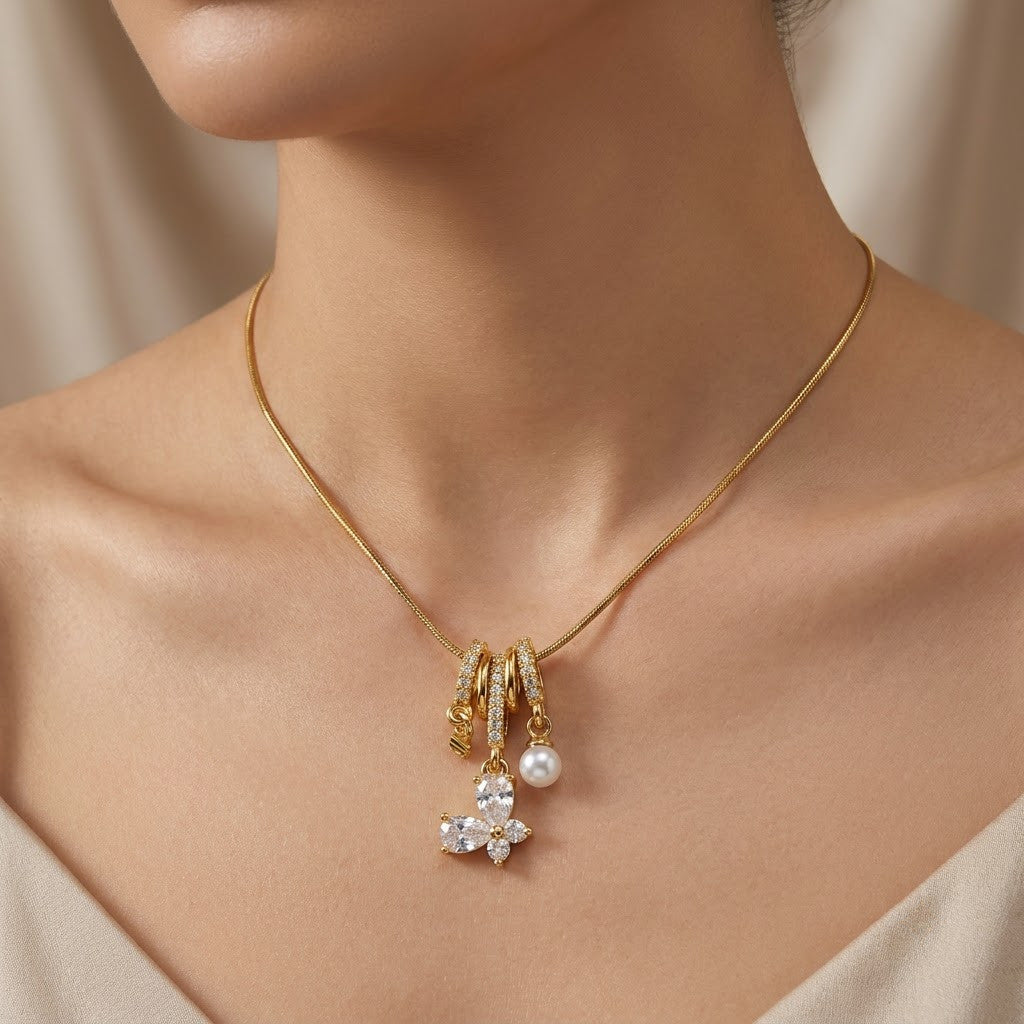 Crystal Petal Waterfall Tassel Statement Necklace - View 5 | ANUSI 18K Gold Jewelry