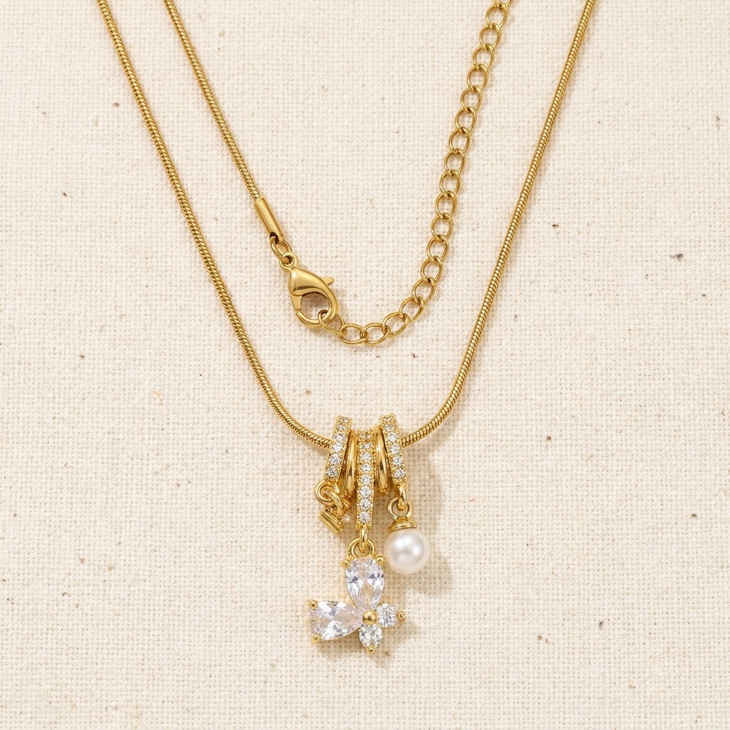 Crystal Petal Waterfall Tassel Statement Necklace - View 7 | ANUSI 18K Gold Jewelry
