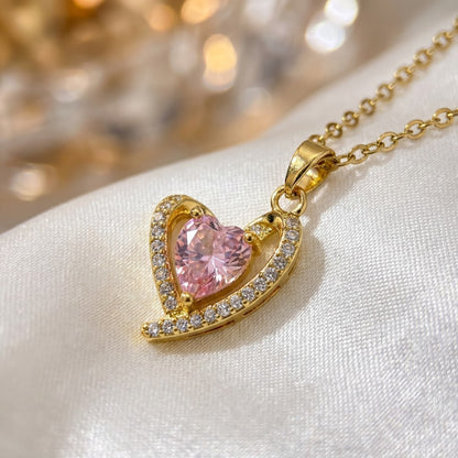 Blush Pink Sapphire Heart & Micropavé Halo Necklace - View 4 | ANUSI 18K Gold Jewelry