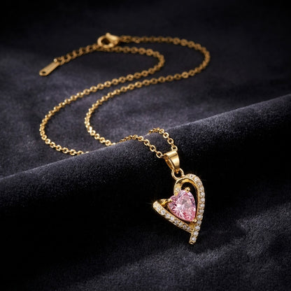 Blush Pink Sapphire Heart & Micropavé Halo Necklace - View 1 | ANUSI 18K Gold Jewelry