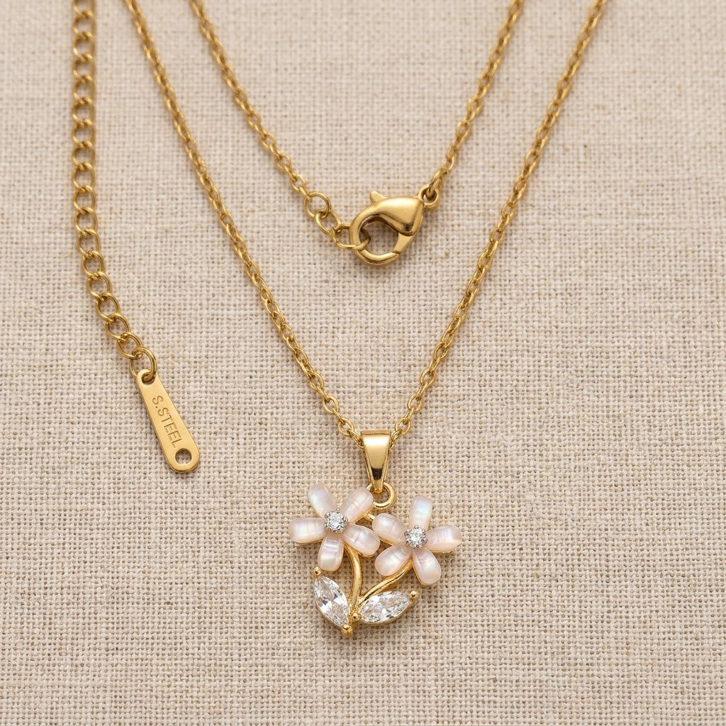 Frosted Crystal Gardenia Blossom Multilayer Necklace - View 8 | ANUSI 18K Gold Jewelry