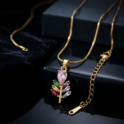 Prismatic Crystal Plume Feather & Rose Drop Necklace - View 6 | ANUSI 18K Gold Jewelry