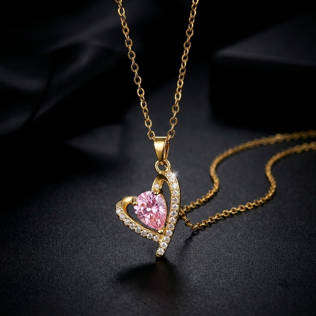 Blush Pink Sapphire Heart & Micropavé Halo Necklace - View 6 | ANUSI 18K Gold Jewelry