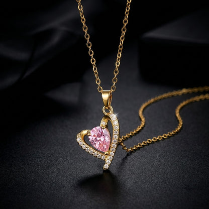 Blush Pink Sapphire Heart & Micropavé Halo Necklace - View 6 | ANUSI 18K Gold Jewelry