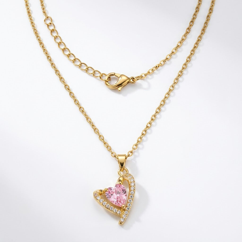 Blush Pink Sapphire Heart & Micropavé Halo Necklace - View 7 | ANUSI 18K Gold Jewelry